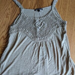 Cable & Gauge Taupe Crochet Embellished Tank Top